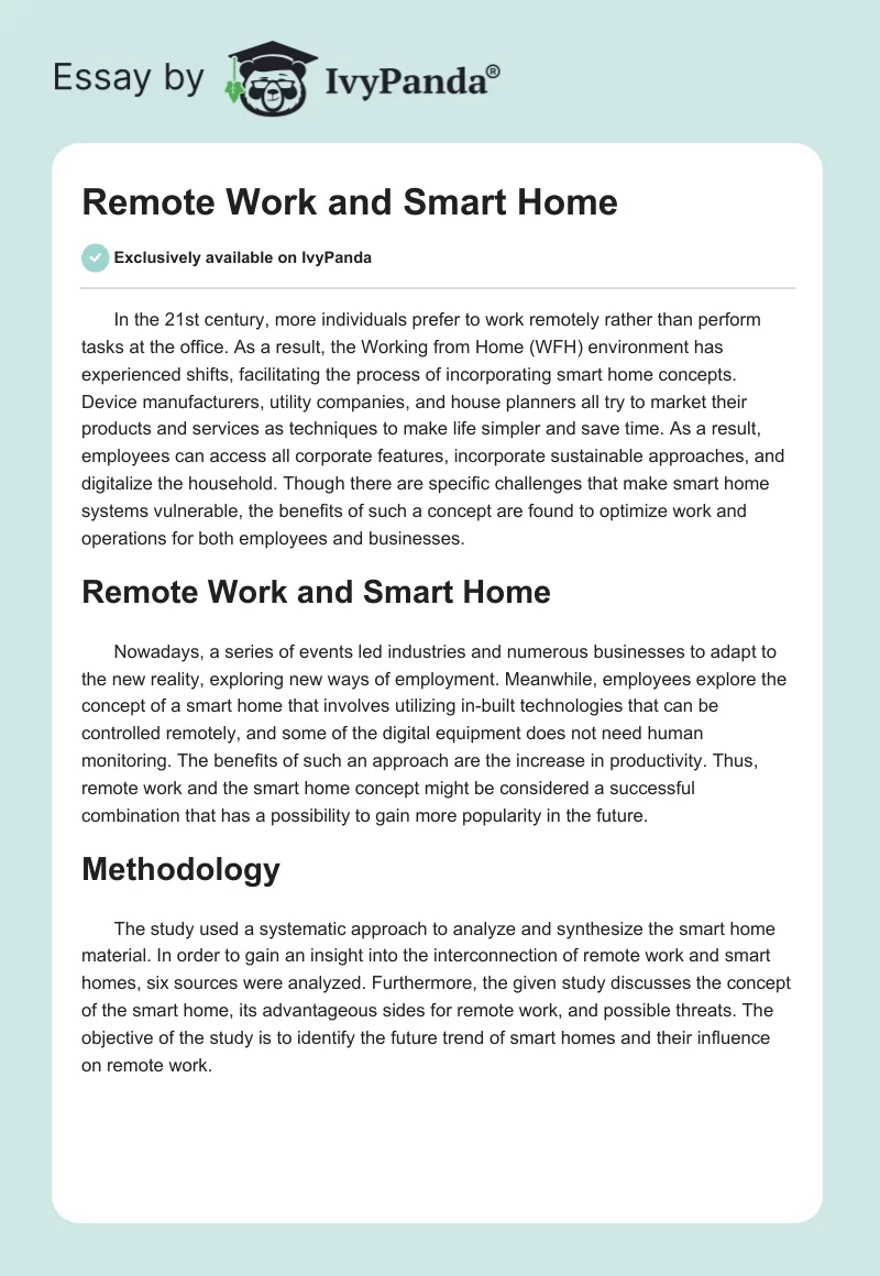 Remote Work and Smart Home. Page 1