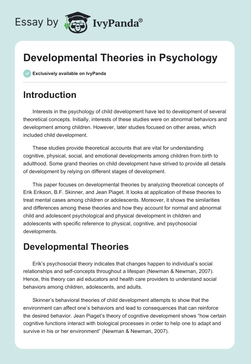 Developmental Theories in Psychology. Page 1