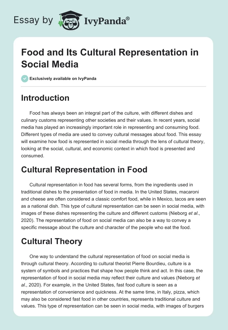 Food and Its Cultural Representation in Social Media. Page 1