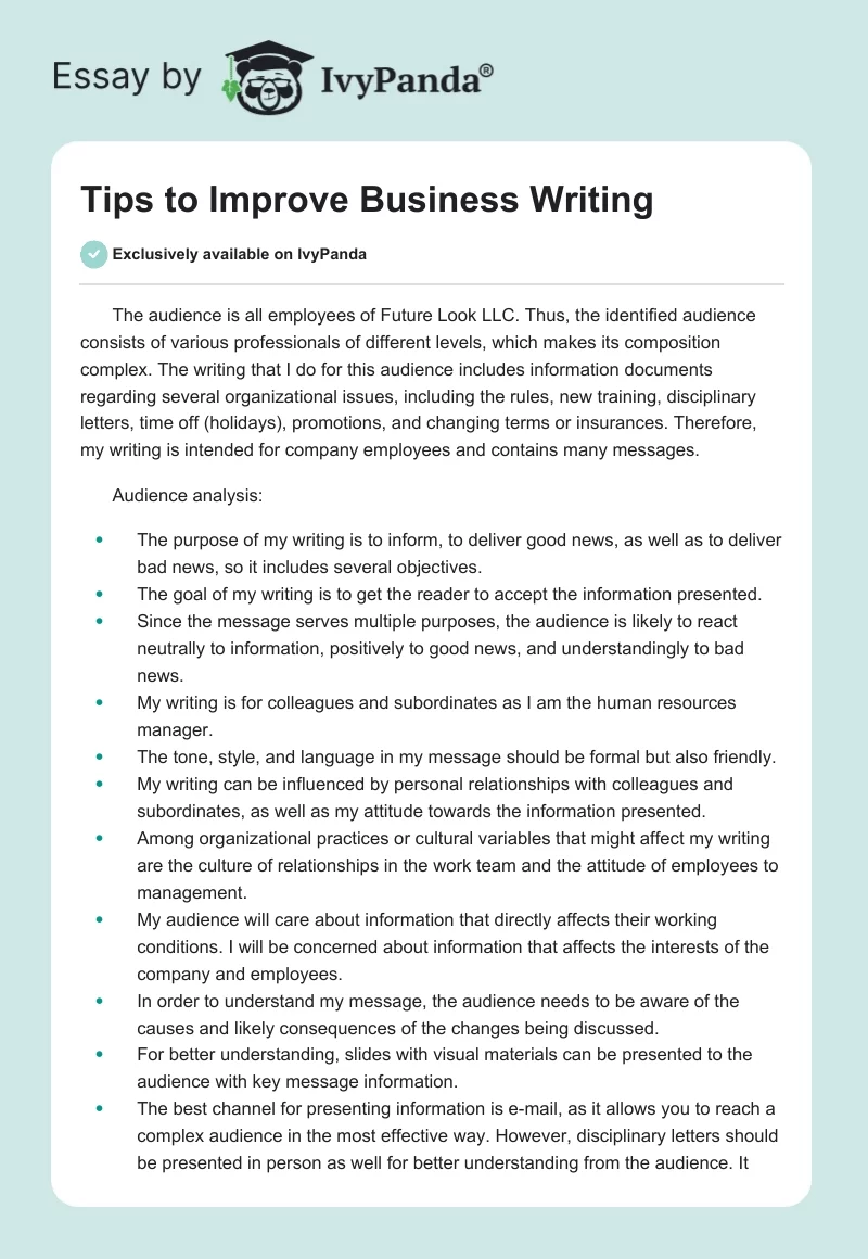 Tips to Improve Business Writing. Page 1