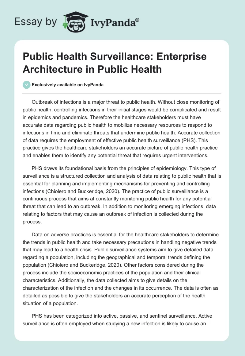 Public Health Surveillance: Enterprise Architecture in Public Health. Page 1