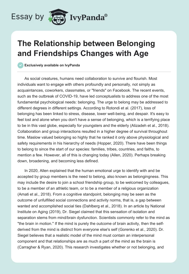 The Relationship between Belonging and Friendships Changes with Age. Page 1
