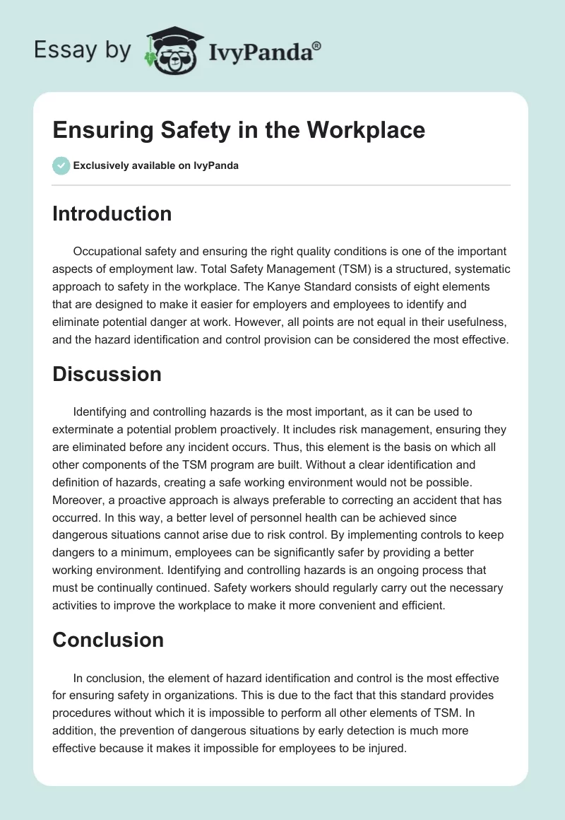 Ensuring Safety in the Workplace. Page 1