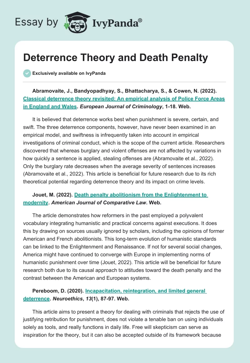 Deterrence Theory and Death Penalty. Page 1