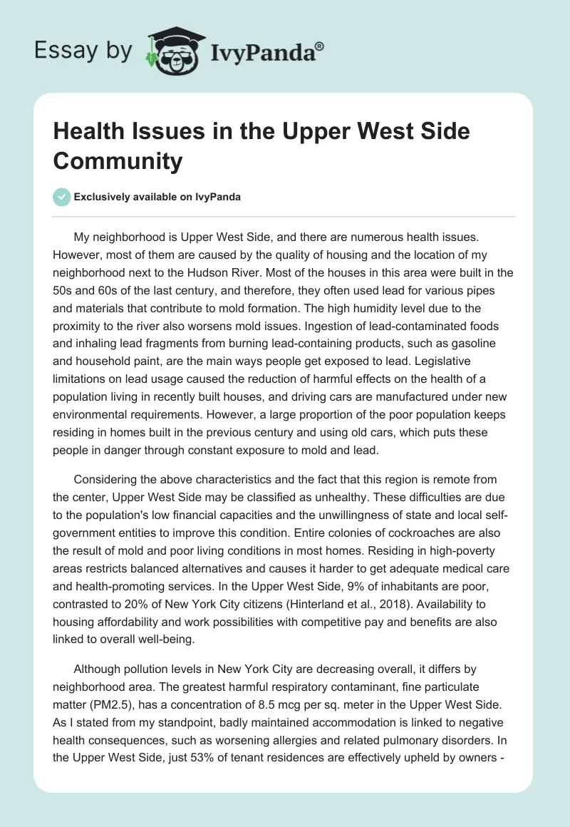 Health Issues in the Upper West Side Community. Page 1