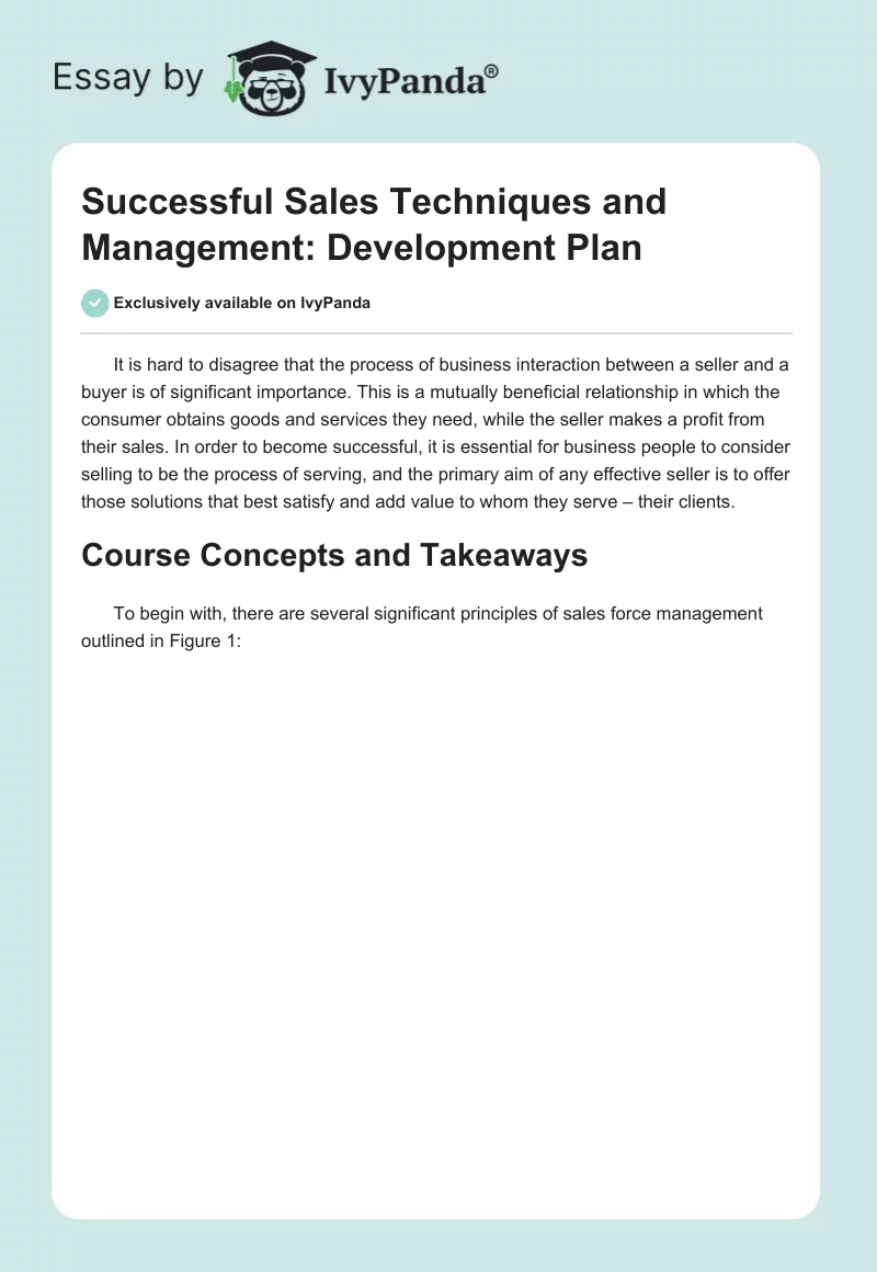 Successful Sales Techniques and Management: Development Plan. Page 1