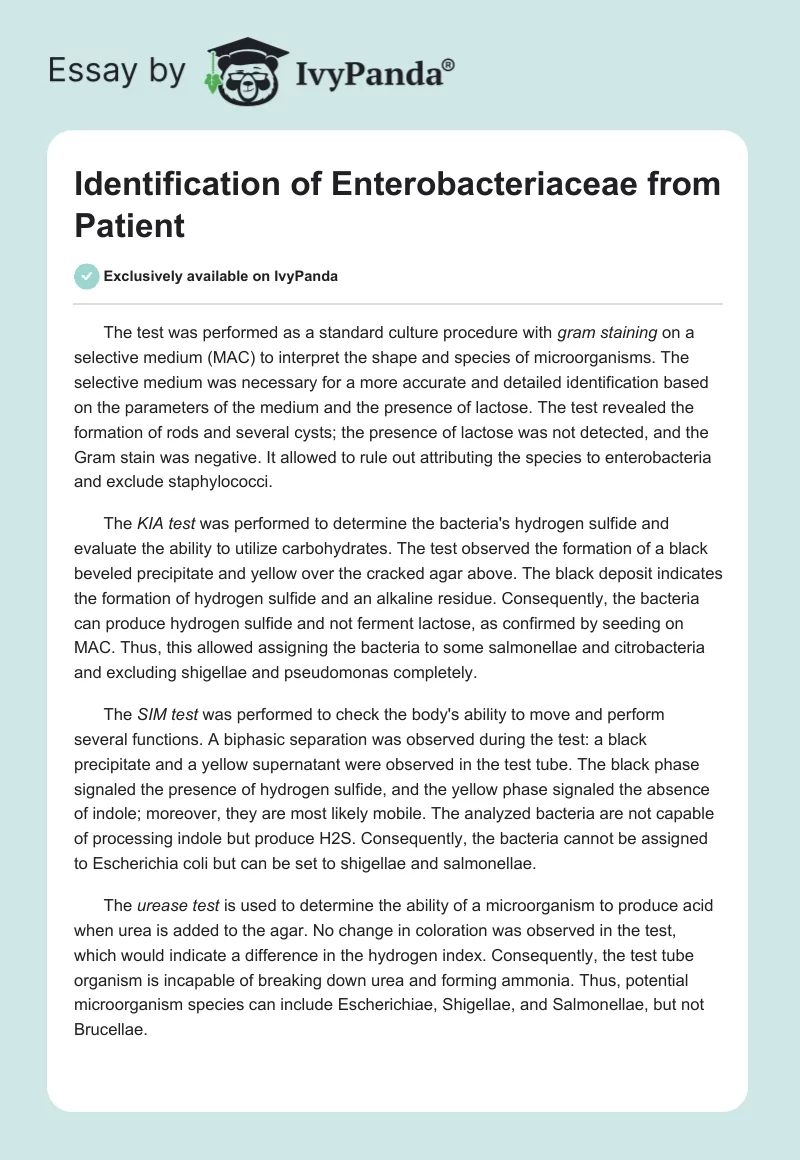 Identification of Enterobacteriaceae from Patient. Page 1