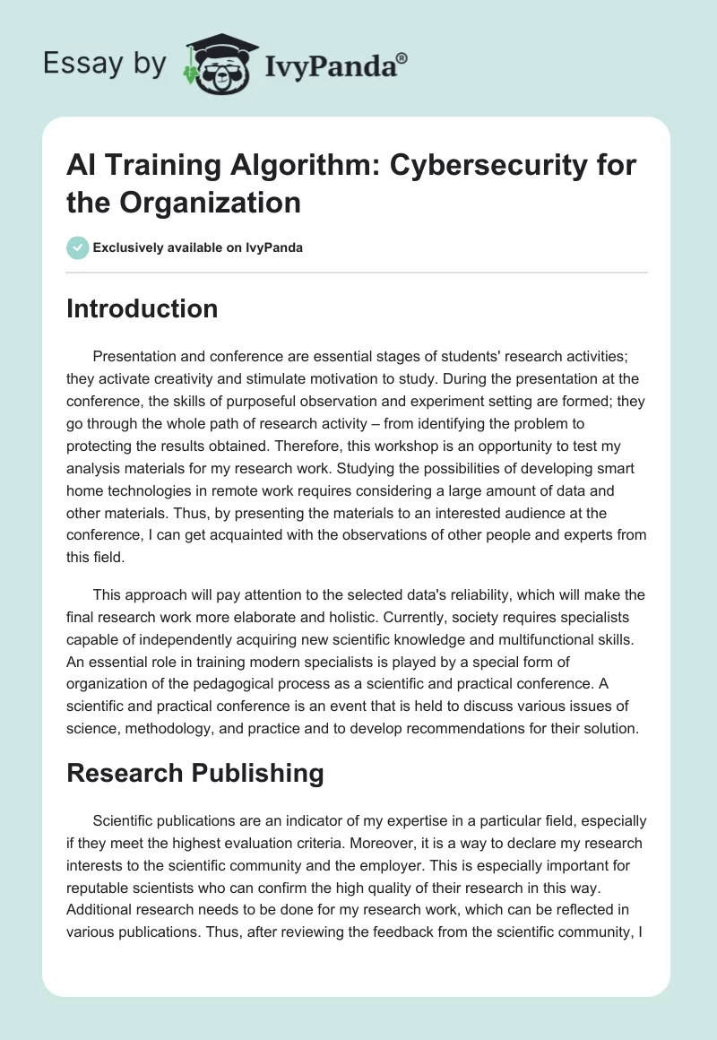 AI Training Algorithm: Cybersecurity for the Organization. Page 1