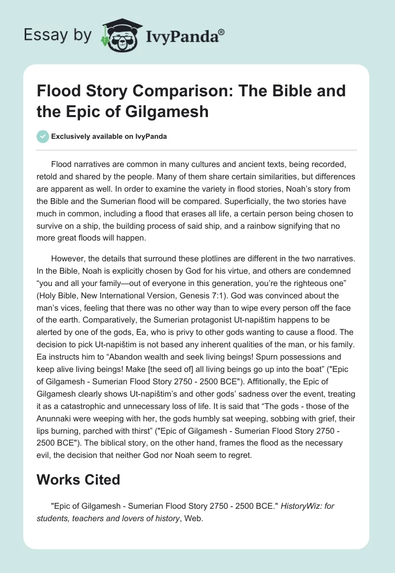 Flood Story Comparison: The Bible and the Epic of Gilgamesh. Page 1