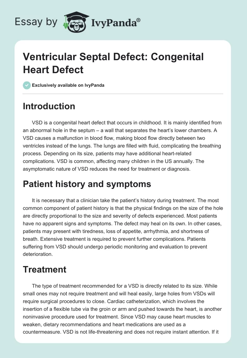 Ventricular Septal Defect: Congenital Heart Defect. Page 1
