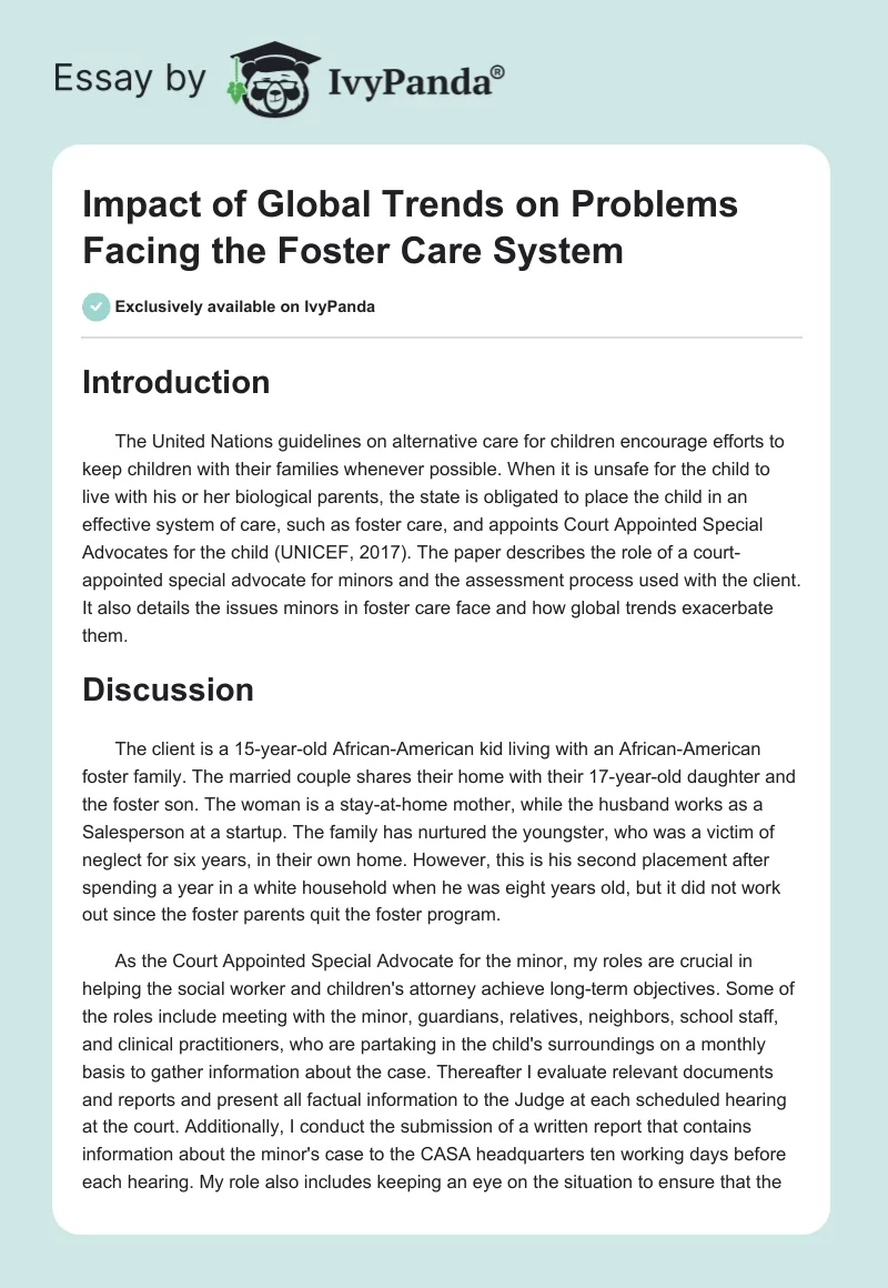 Impact of Global Trends on Problems Facing the Foster Care System. Page 1