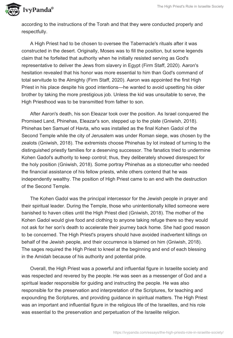 The High Priest's Role in Israelite Society. Page 2