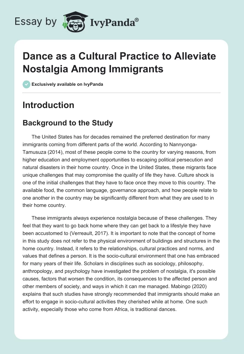 Dance as a Cultural Practice to Alleviate Nostalgia Among Immigrants. Page 1