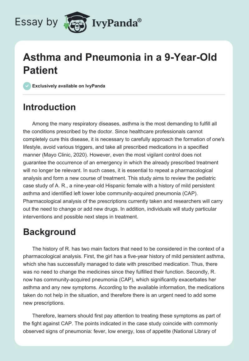 Asthma and Pneumonia in a 9-Year-Old Patient. Page 1