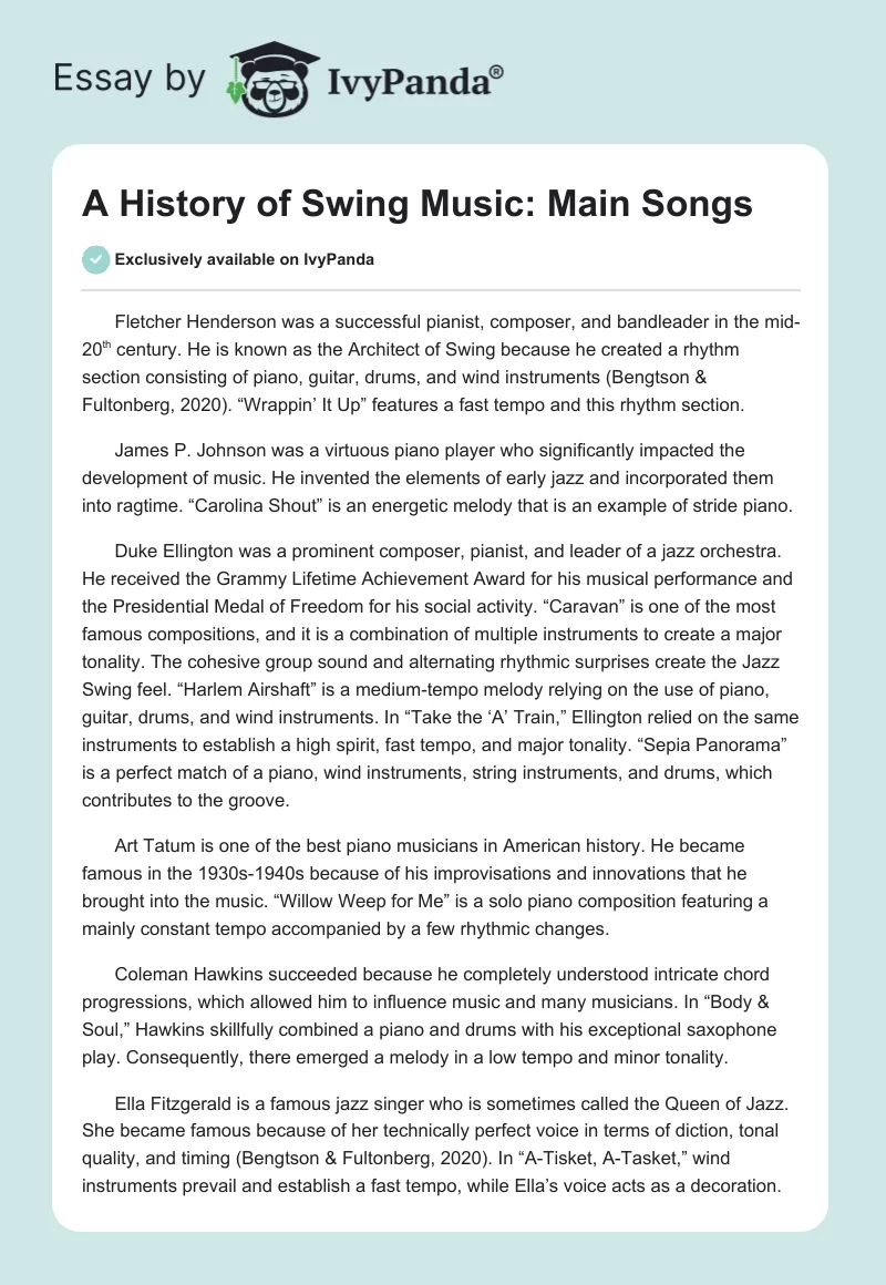 A History of Swing Music: Main Songs. Page 1