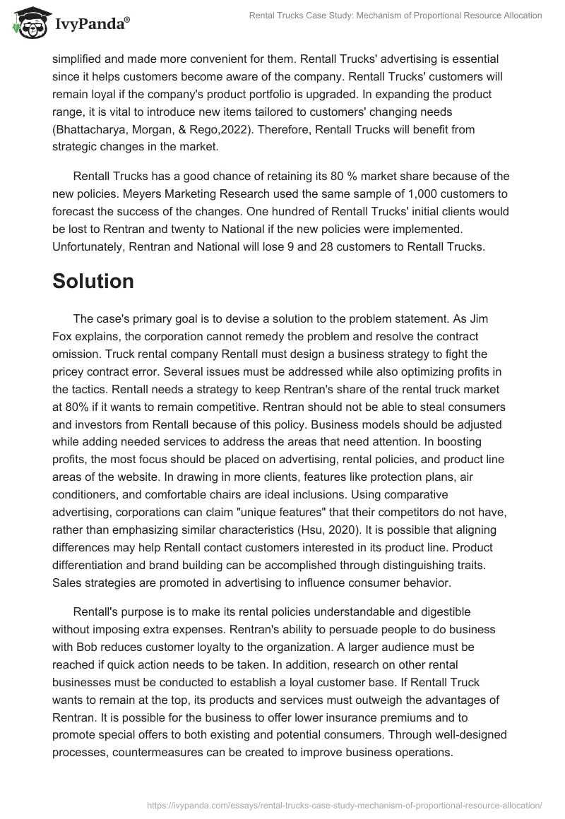 Rental Trucks Case Study: Mechanism of Proportional Resource Allocation. Page 2