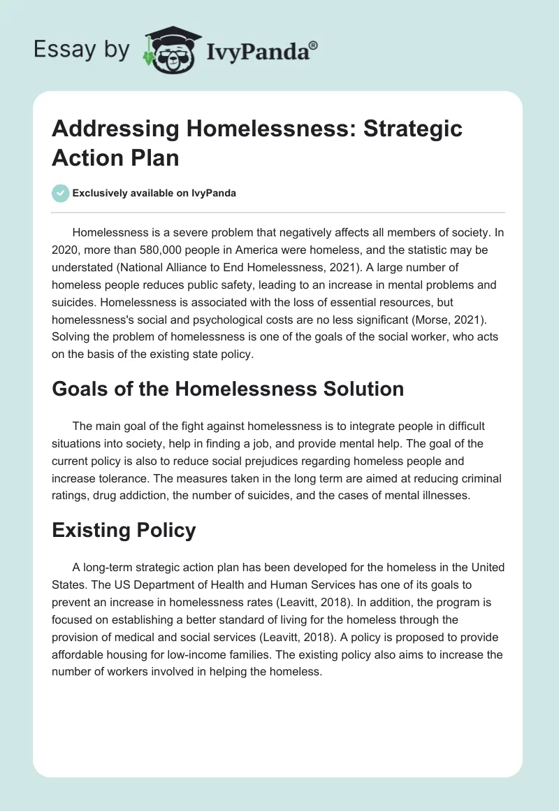 Addressing Homelessness: Strategic Action Plan. Page 1
