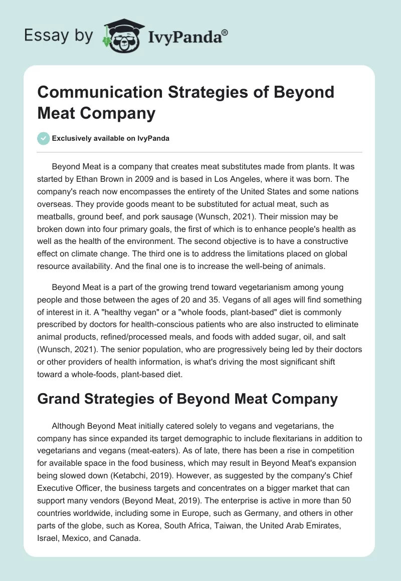 Communication Strategies of Beyond Meat Company. Page 1