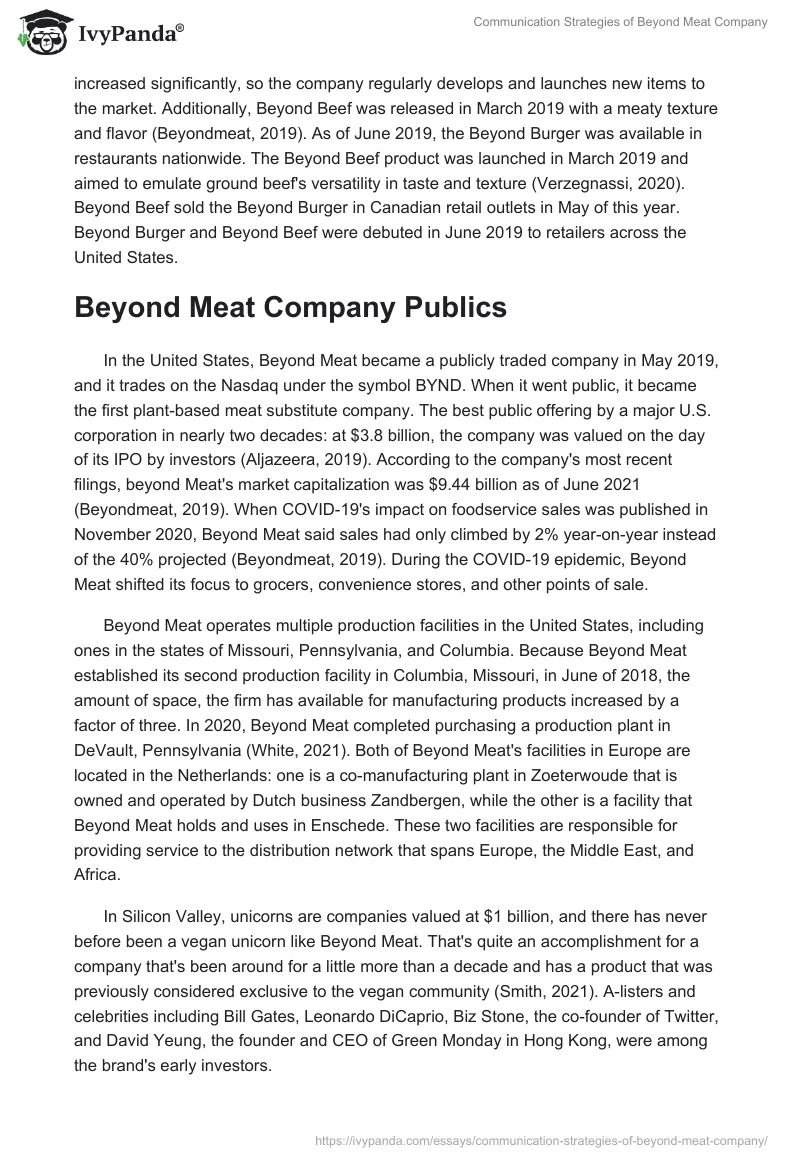 Communication Strategies of Beyond Meat Company. Page 3