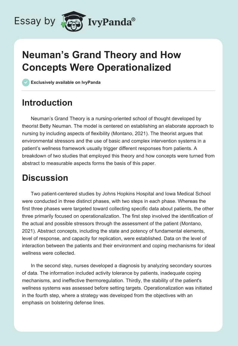 Neuman’s Grand Theory and How Concepts Were Operationalized. Page 1