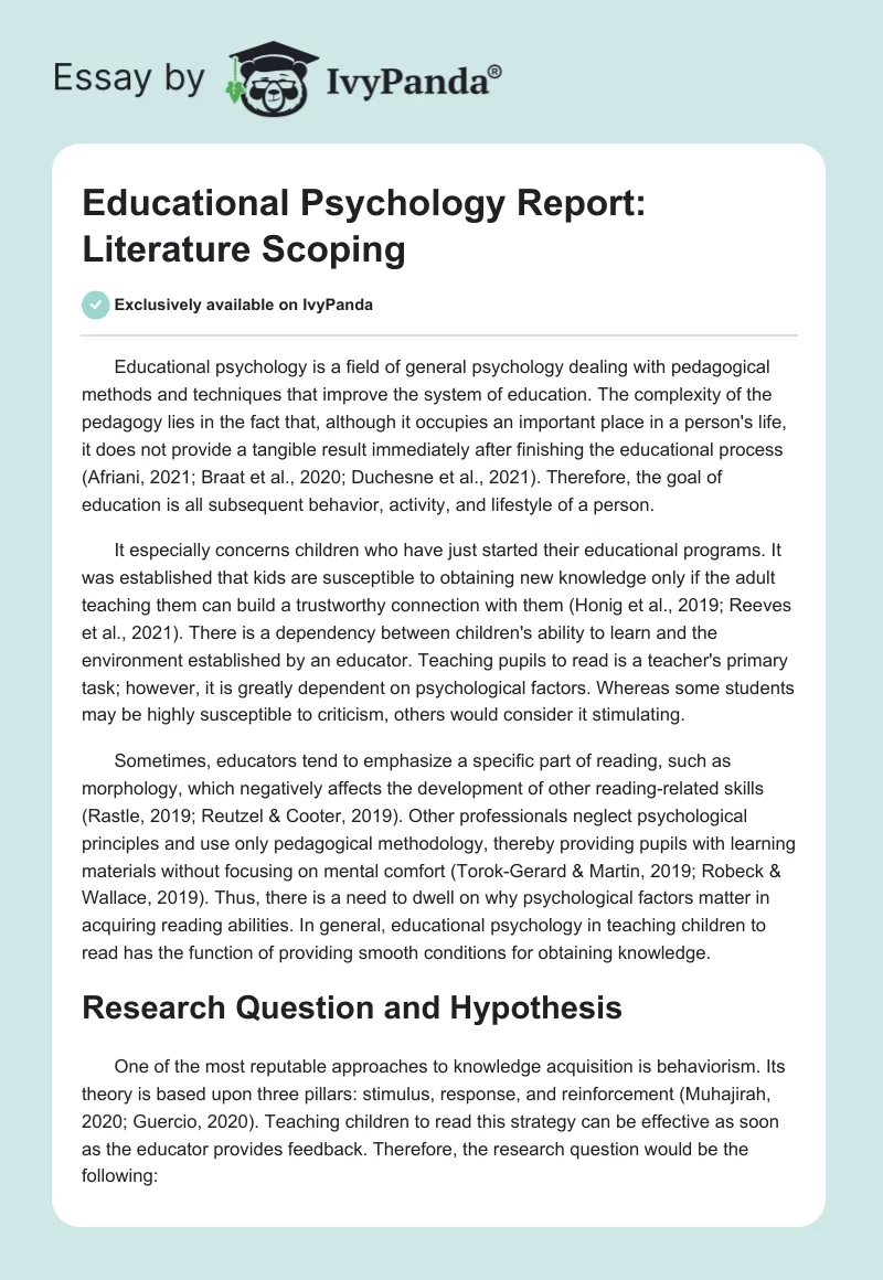 Educational Psychology Report: Literature Scoping. Page 1