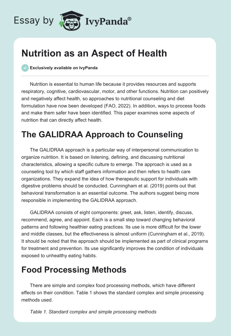 Nutrition as an Aspect of Health. Page 1