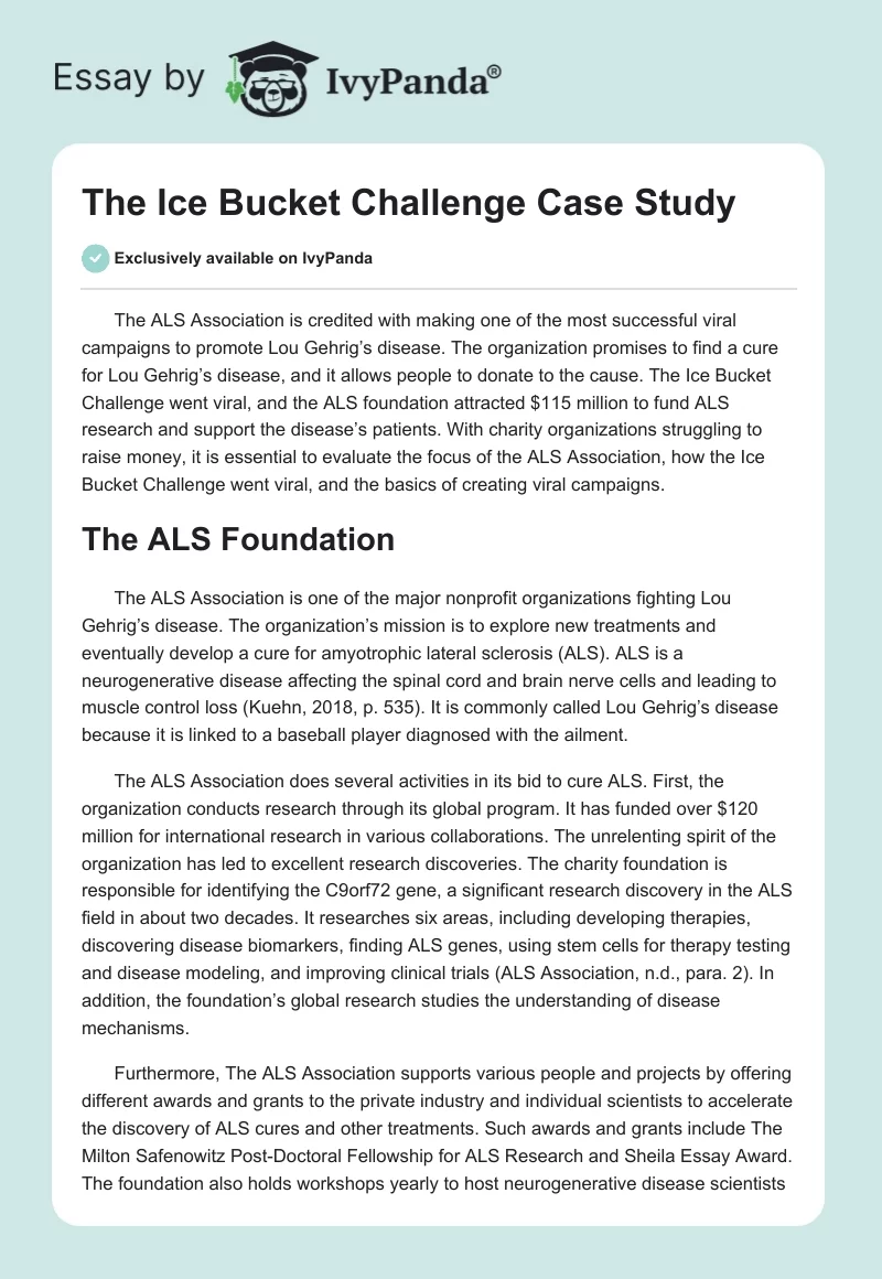 The Ice Bucket Challenge Case Study. Page 1
