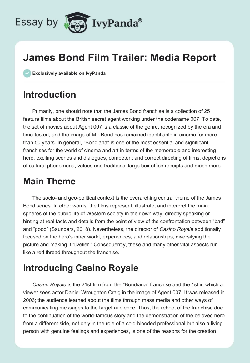 James Bond Film Trailer: Media Report. Page 1