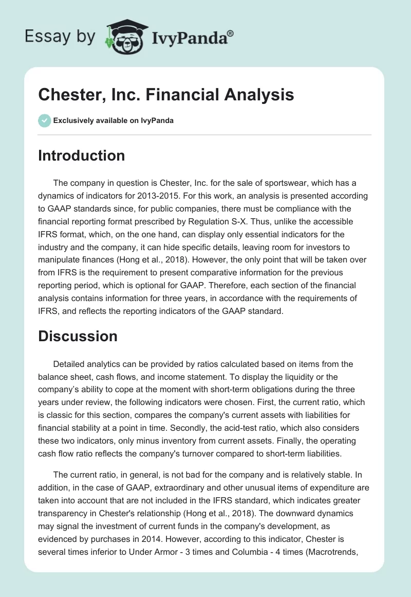 Chester, Inc. Financial Analysis. Page 1