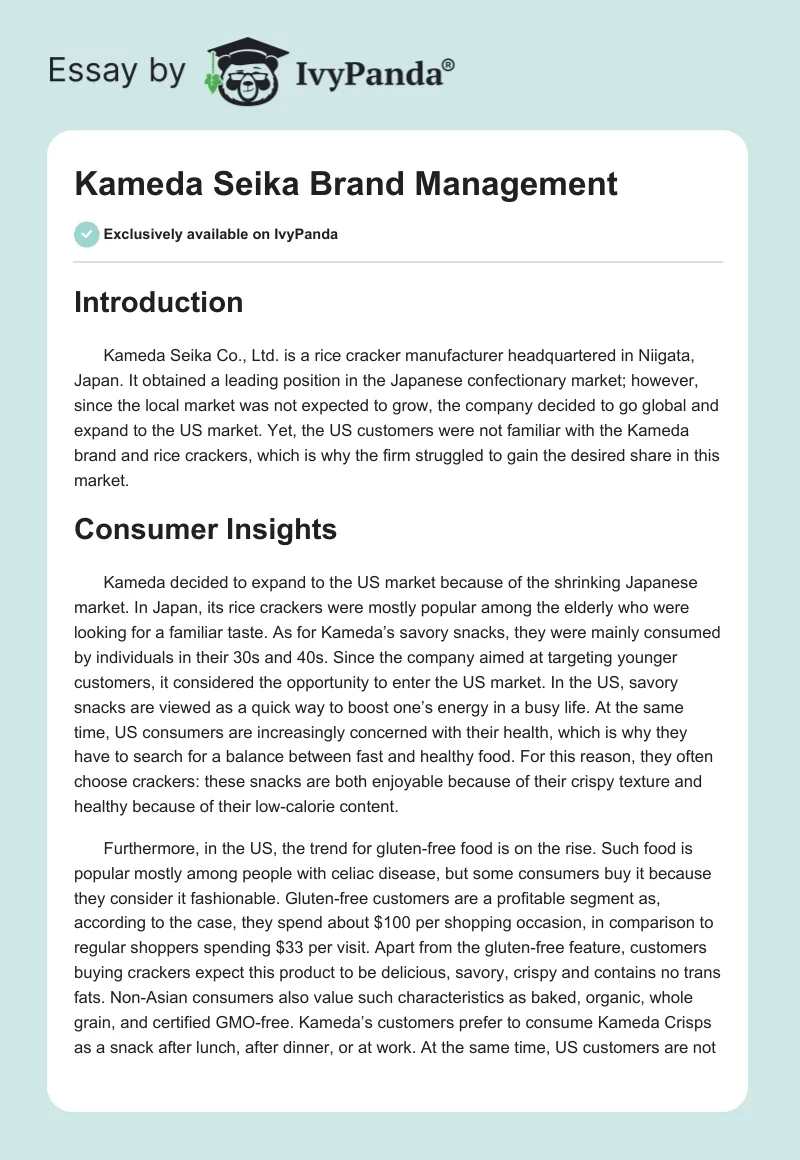 Kameda Seika Brand Management. Page 1