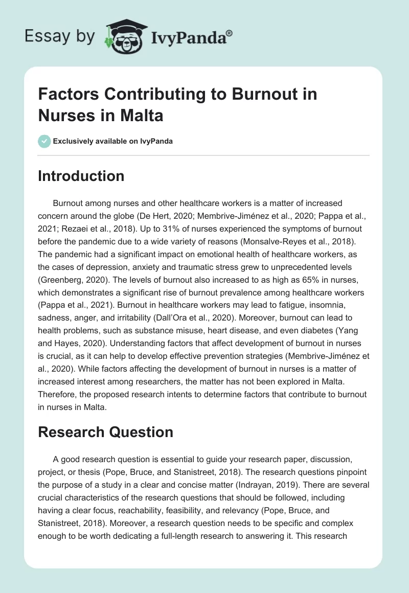Factors Contributing to Burnout in Nurses in Malta. Page 1
