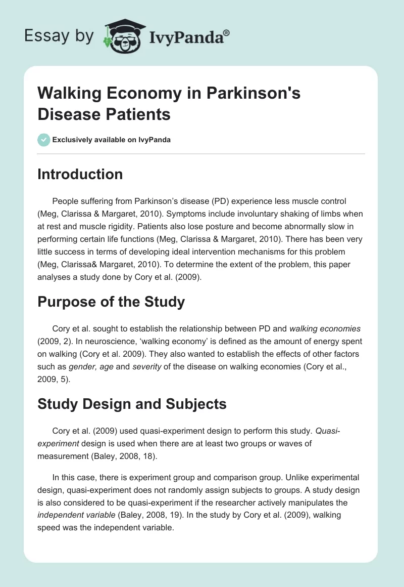 Walking Economy in Parkinson's Disease Patients. Page 1