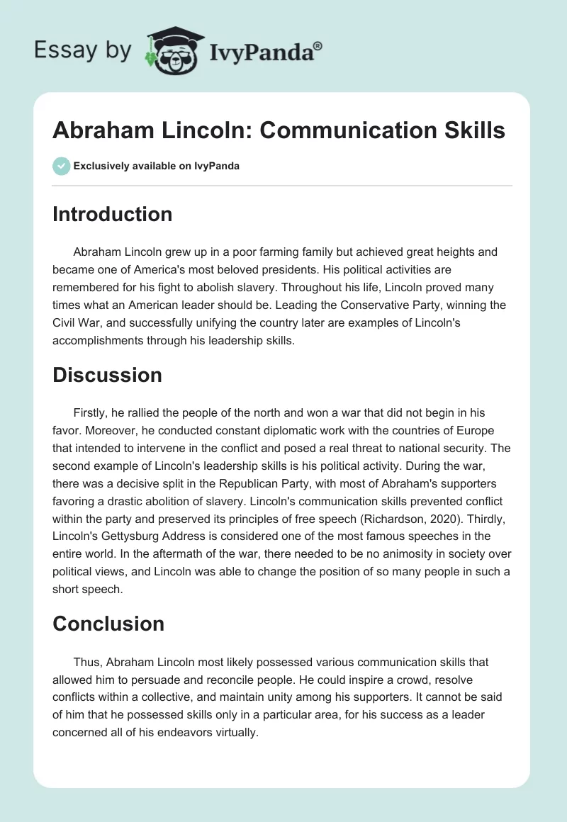 Abraham Lincoln: Communication Skills. Page 1