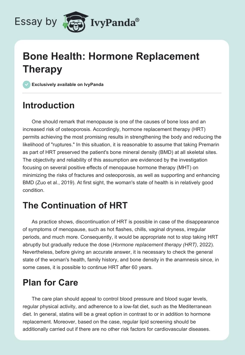 Bone Health: Hormone Replacement Therapy. Page 1