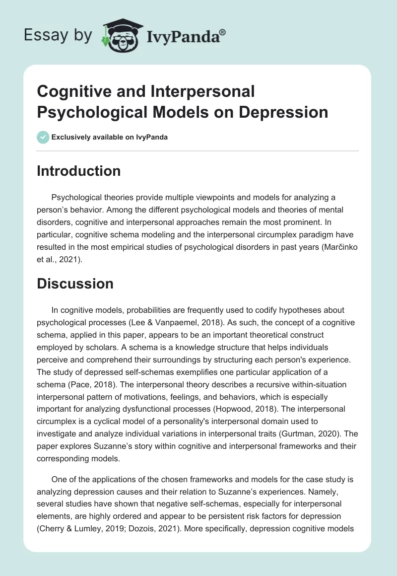 Cognitive and Interpersonal Psychological Models on Depression. Page 1