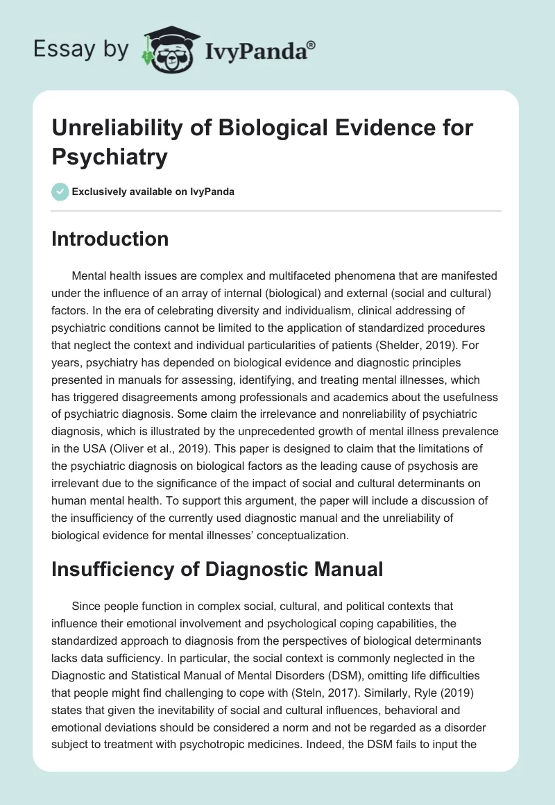 Unreliability of Biological Evidence for Psychiatry. Page 1