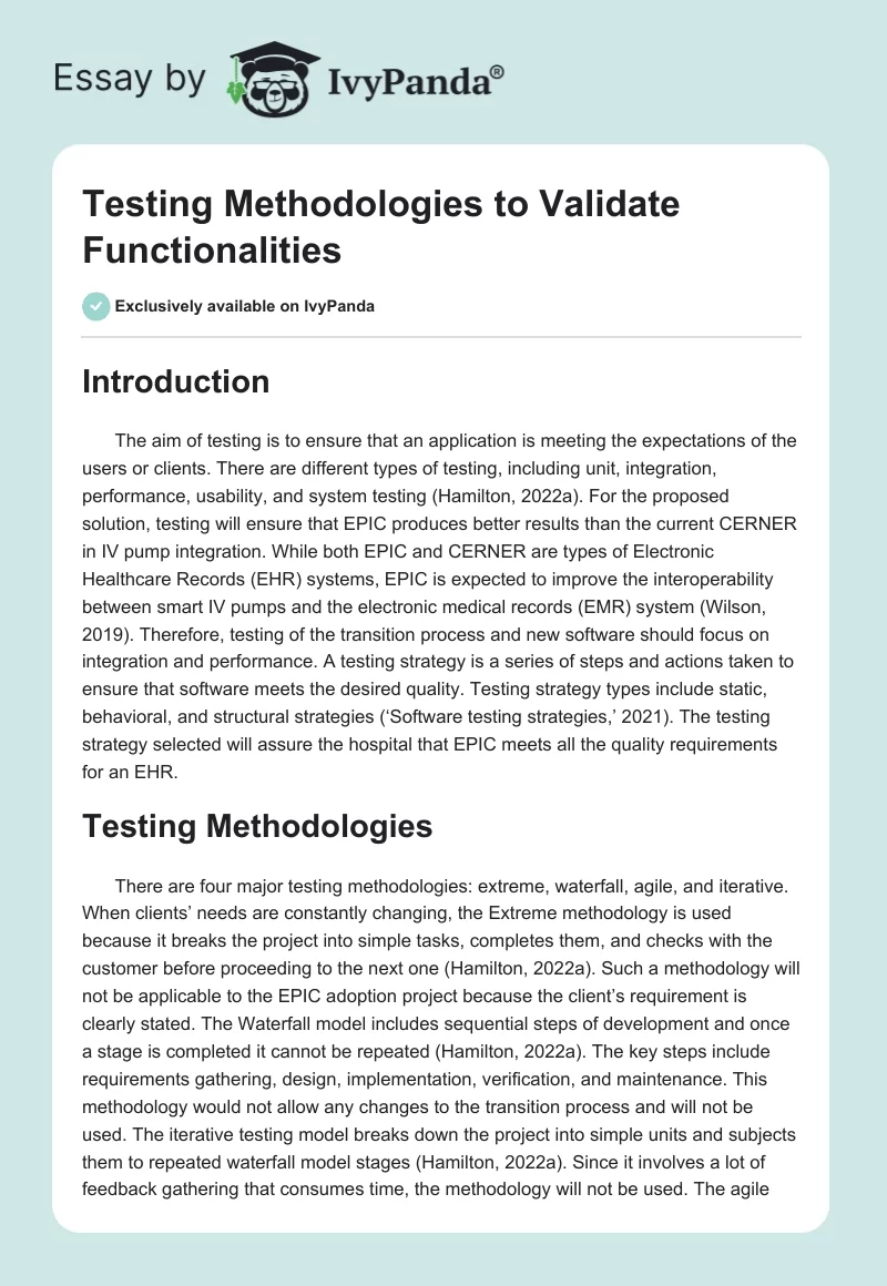 Testing Methodologies to Validate Functionalities. Page 1