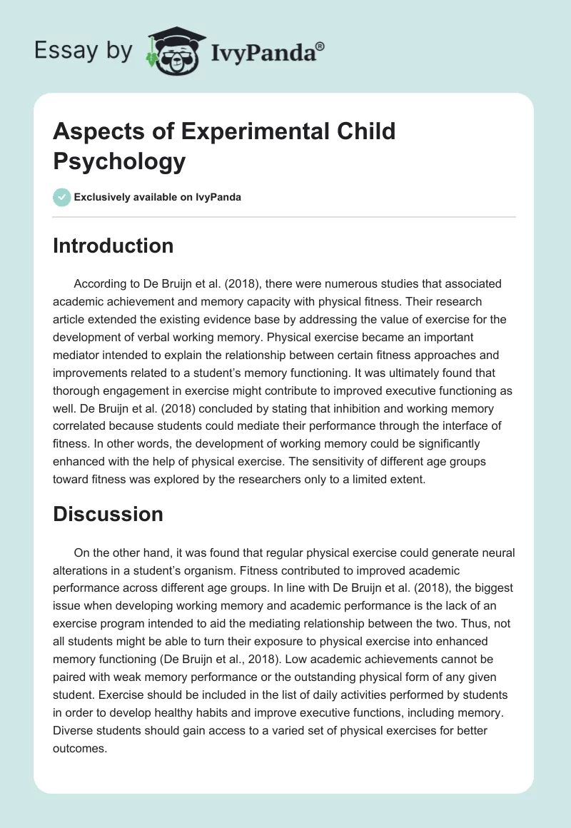 Aspects of Experimental Child Psychology. Page 1