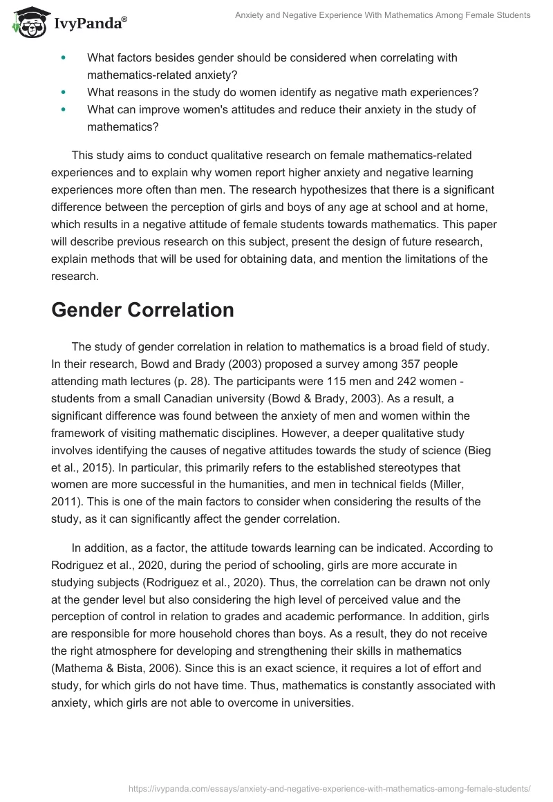 Anxiety and Negative Experience With Mathematics Among Female Students. Page 2