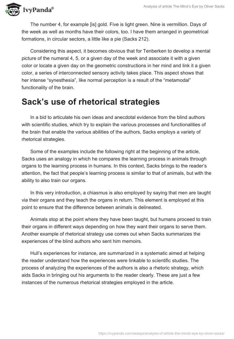 Analysis of Article The Mind’s Eye by Oliver Sacks. Page 4
