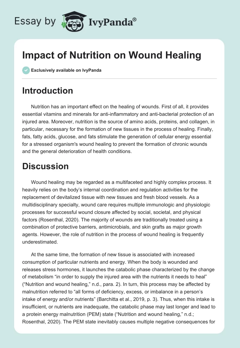 Impact of Nutrition on Wound Healing. Page 1