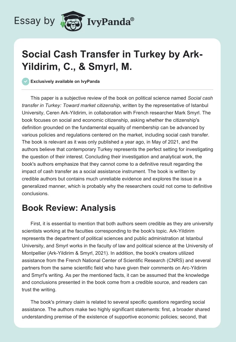 "Social Cash Transfer in Turkey" by Ark-Yildirim, C., & Smyrl, M.. Page 1