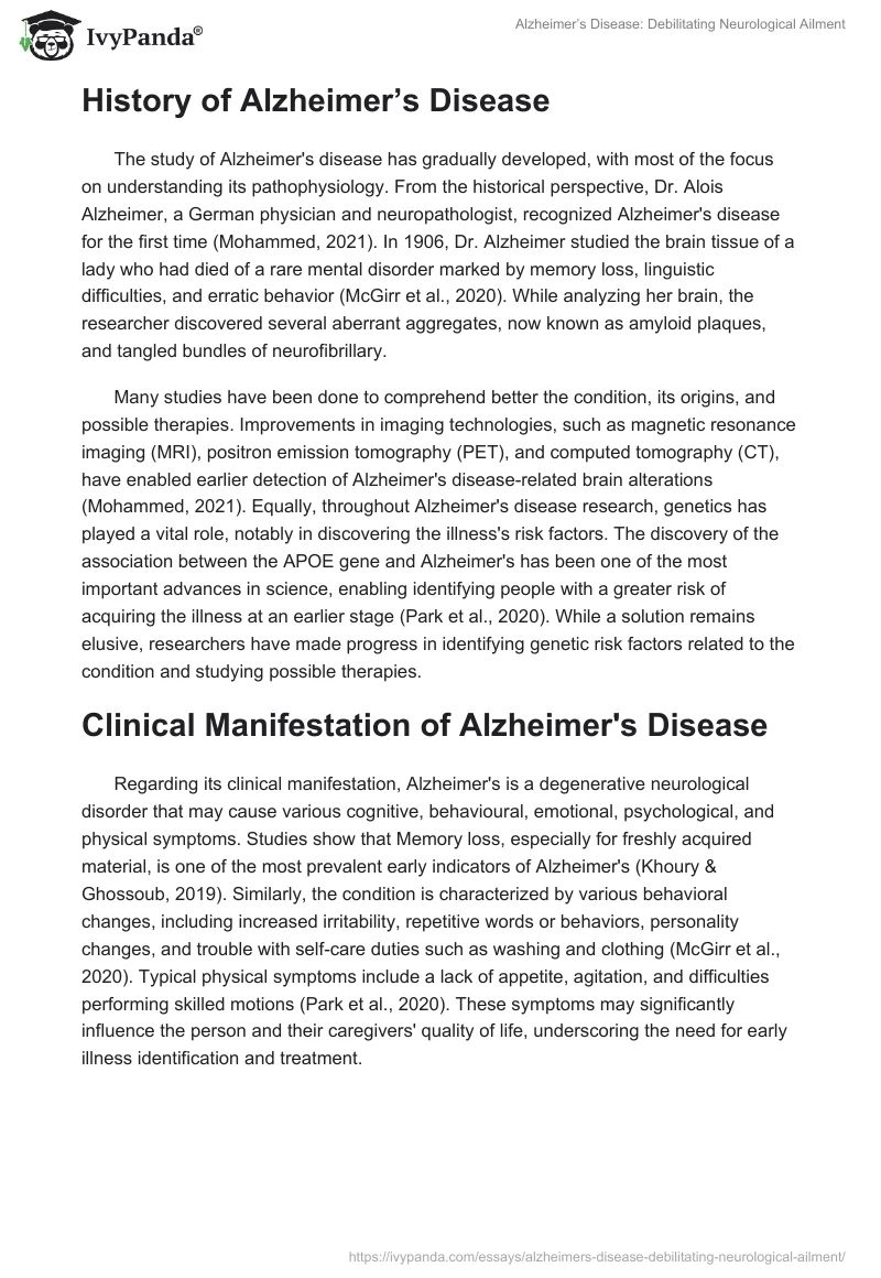 Alzheimer’s Disease: Debilitating Neurological Ailment. Page 2