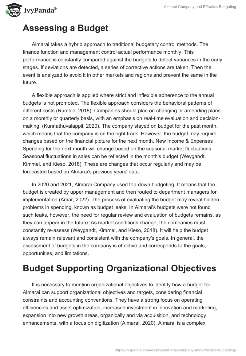 Almarai Company and Effective Budgeting. Page 2