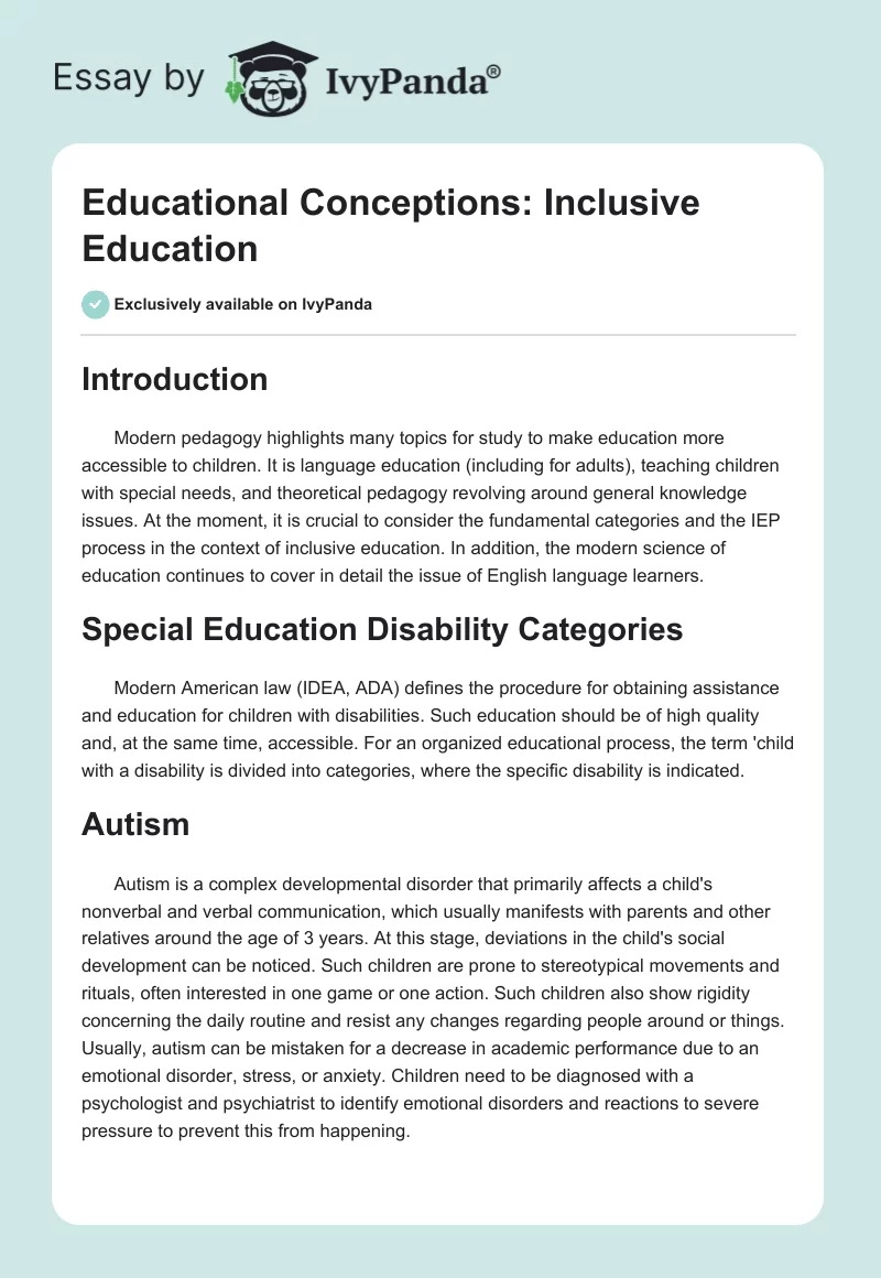 Educational Conceptions: Inclusive Education. Page 1