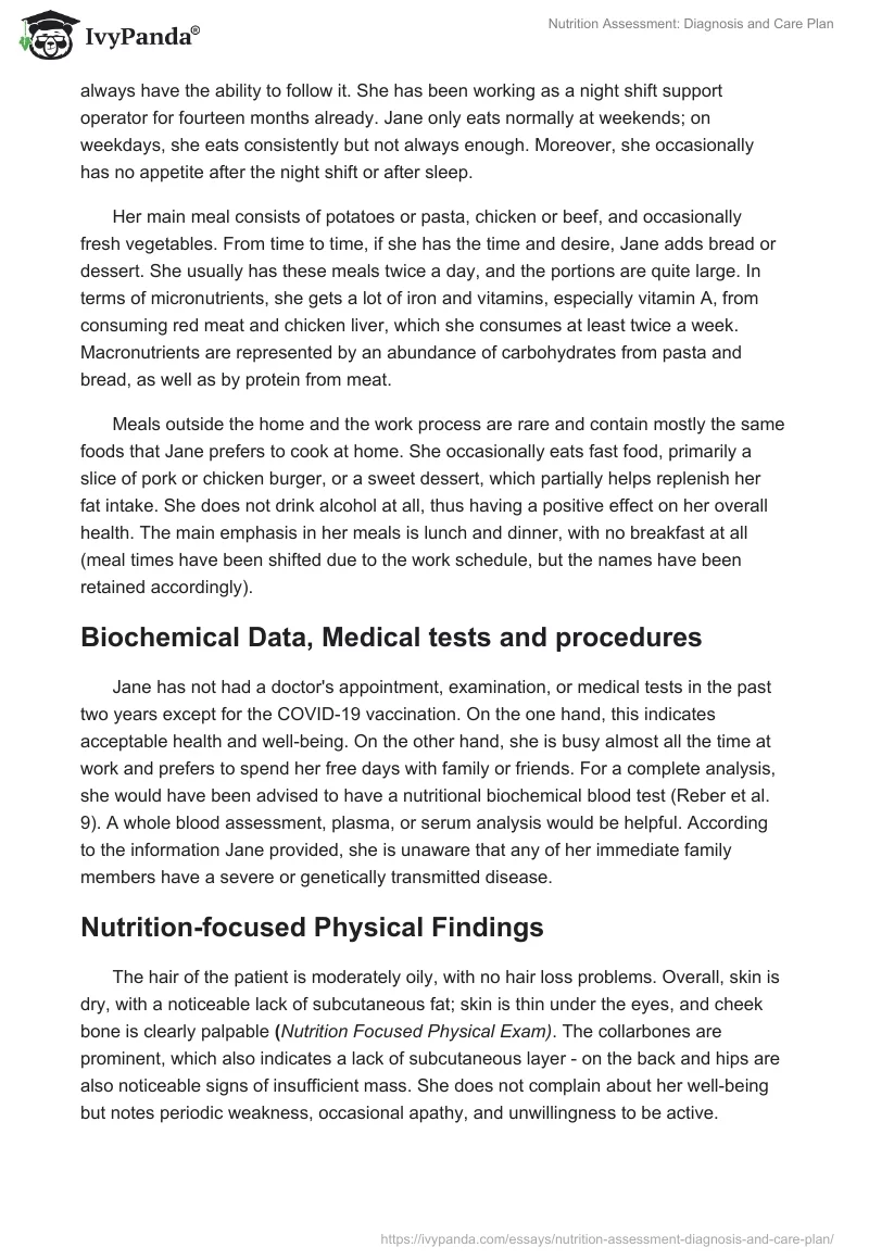 Nutrition Assessment: Diagnosis and Care Plan. Page 2