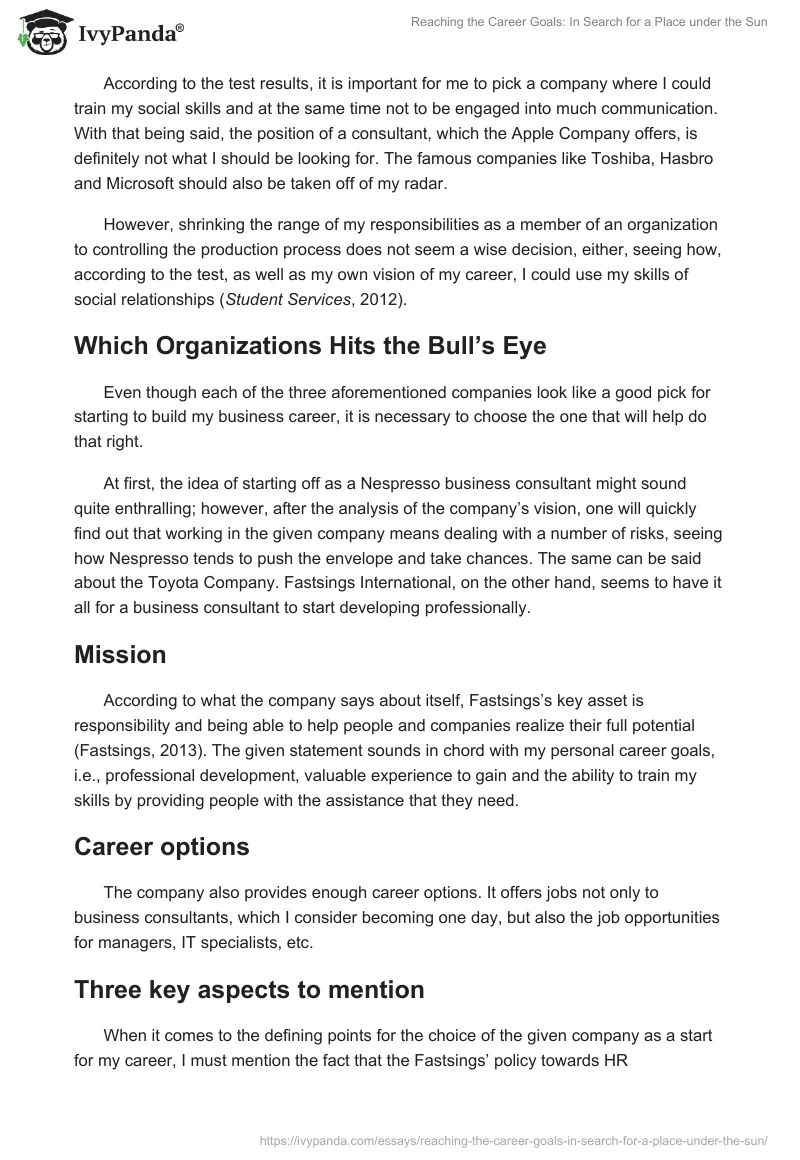 Reaching the Career Goals: In Search for a Place Under the Sun. Page 2