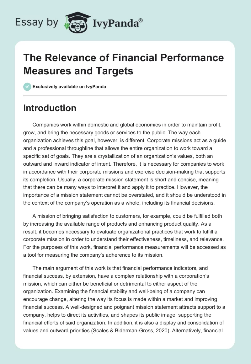 The Relevance of Financial Performance Measures and Targets. Page 1