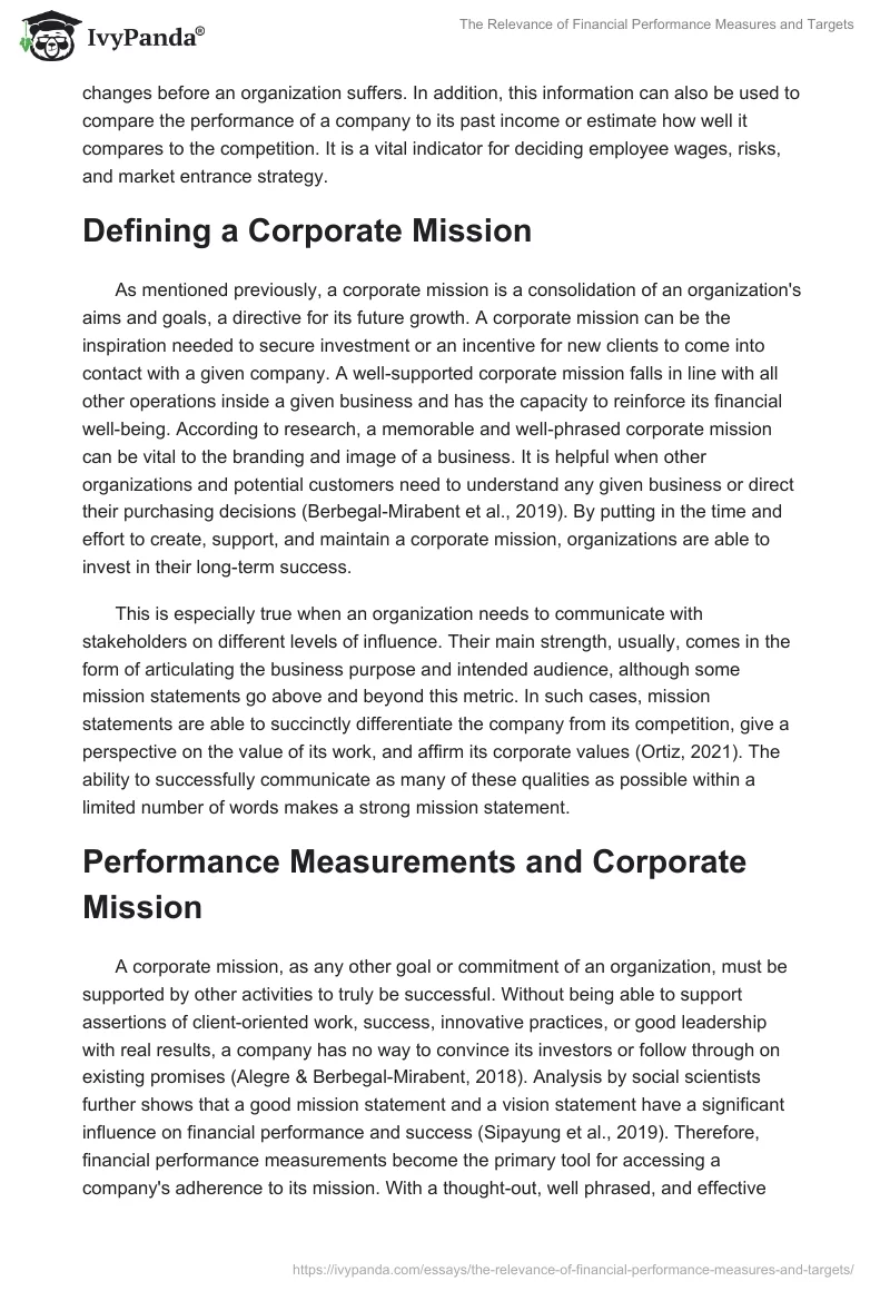 The Relevance of Financial Performance Measures and Targets. Page 4