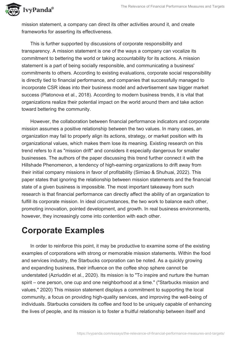 The Relevance of Financial Performance Measures and Targets. Page 5